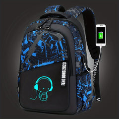 Casual Cartoon Luminous Student School Bag USB Charging Durable Backpack