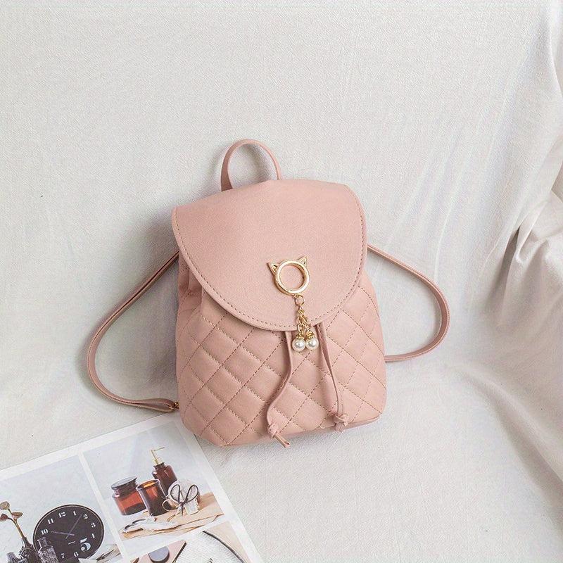 Argyle Quilted Flap Backpack for Women Large Capacity Schoolbag