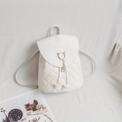 Argyle Quilted Flap Backpack for Women Large Capacity Schoolbag