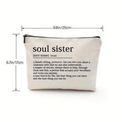 Soul Sister Definition Birthday Gift For Her Linen Style Make Up Bag
