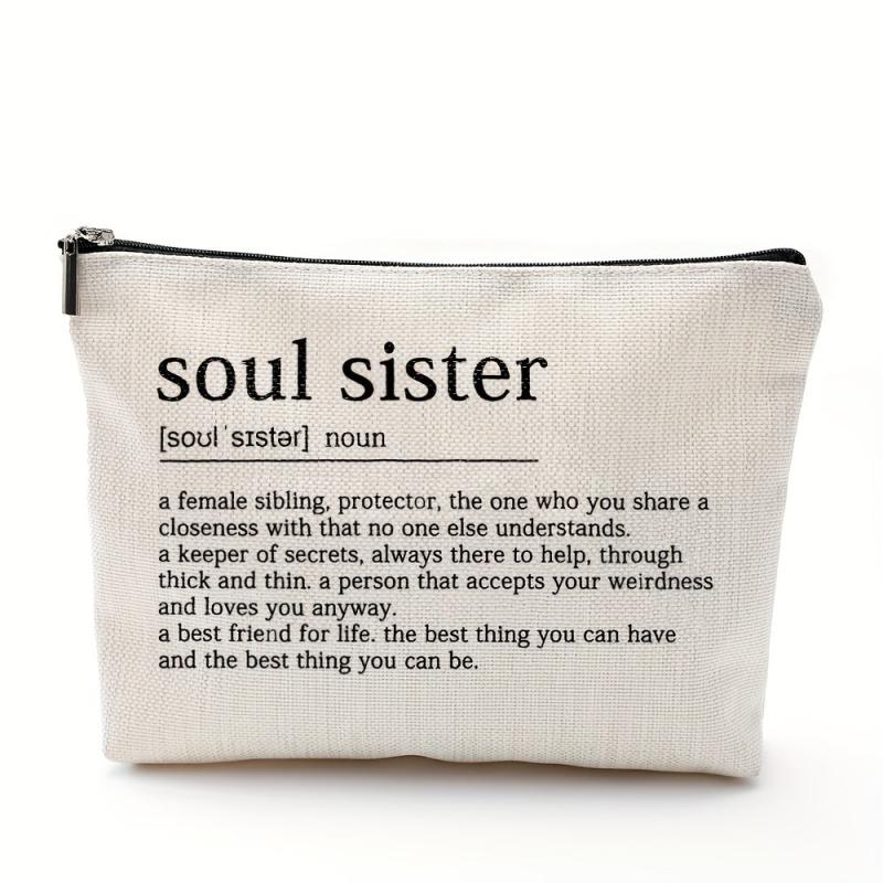 Soul Sister Definition Birthday Gift For Her Linen Style Make Up Bag