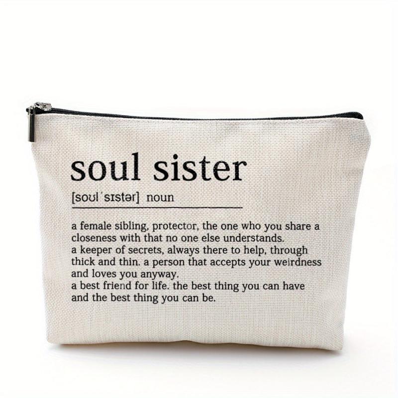 Soul Sister Definition Birthday Gift For Her Linen Style Make Up Bag