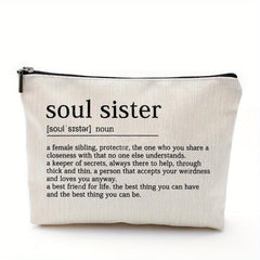Soul Sister Definition Birthday Gift For Her Linen Style Make Up Bag
