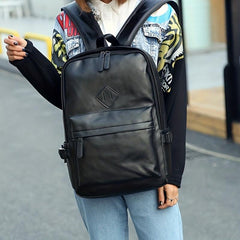 Casual PU Leather Backpack Large Capacity Retro Travel Bag