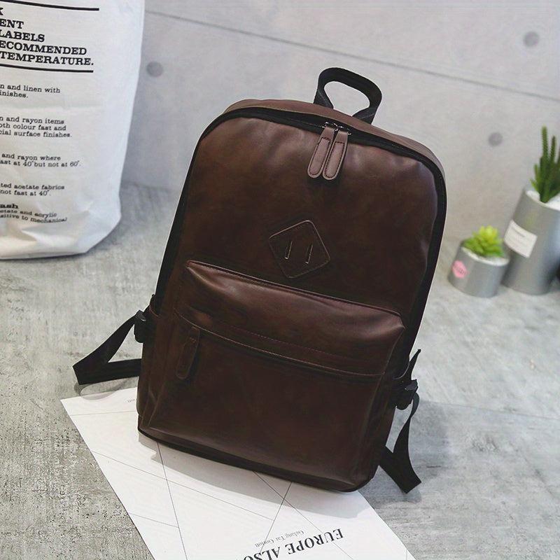 Casual PU Leather Backpack Large Capacity Retro Travel Bag