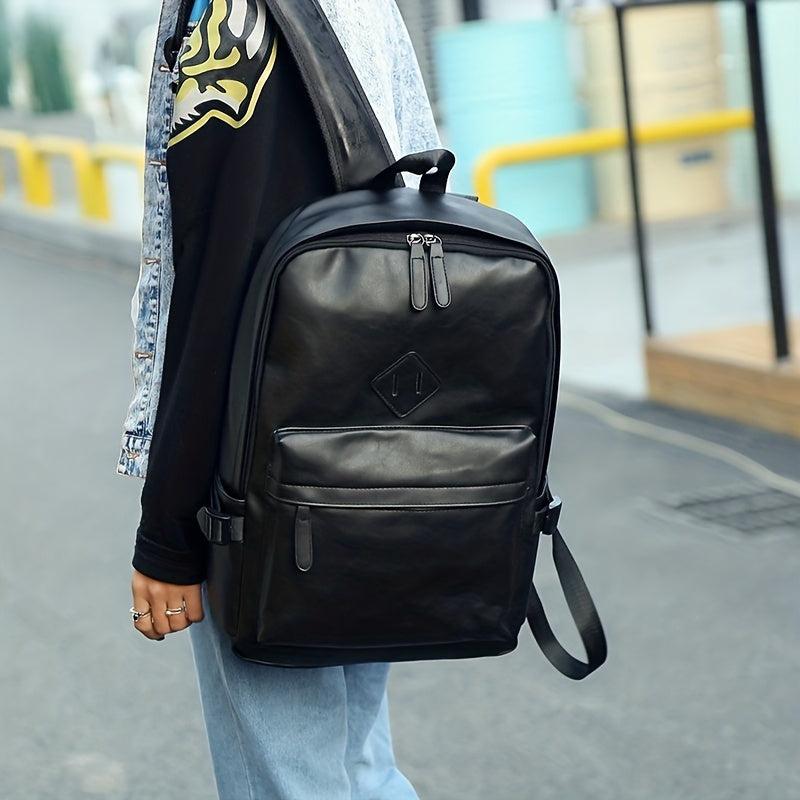 Casual PU Leather Backpack Large Capacity Retro Travel Bag