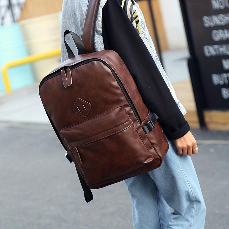 Casual PU Leather Backpack Large Capacity Retro Travel Bag