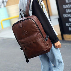 Casual PU Leather Backpack Large Capacity Retro Travel Bag