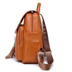 Retro Tassel Decor Backpack PU Leather Travel Backpack