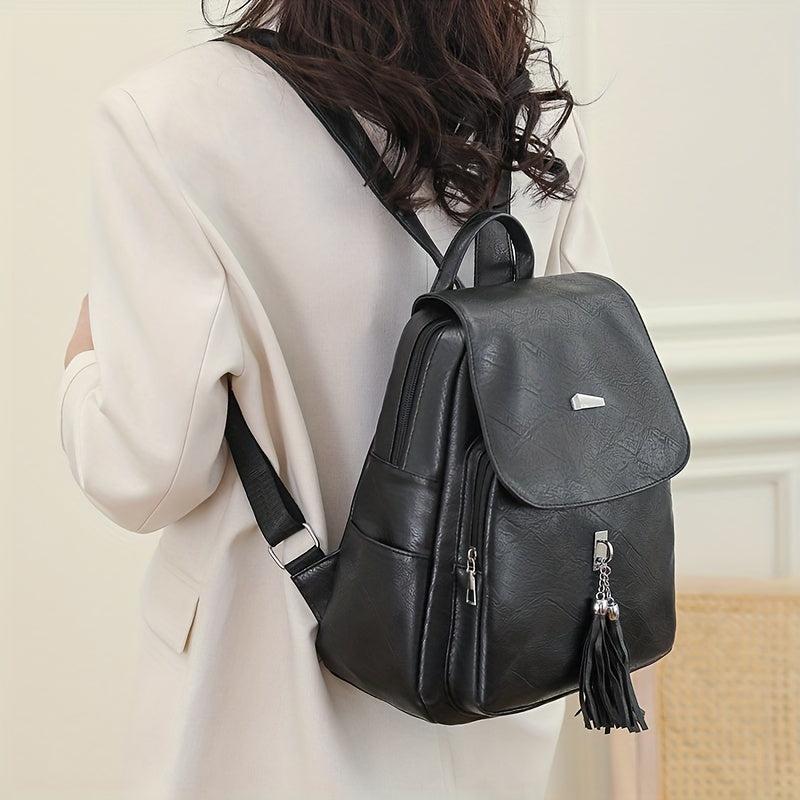 Retro Tassel Decor Backpack PU Leather Travel Backpack