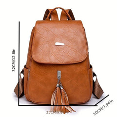 Retro Tassel Decor Backpack PU Leather Travel Backpack