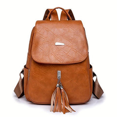 Retro Tassel Decor Backpack PU Leather Travel Backpack