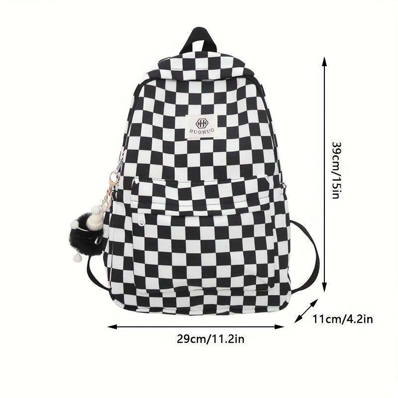 Casual Plaid Checkerboard Backpack Large Capacity Schoolbag