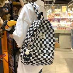 Casual Plaid Checkerboard Backpack Large Capacity Schoolbag