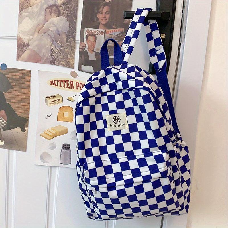 Casual Plaid Checkerboard Backpack Large Capacity Schoolbag