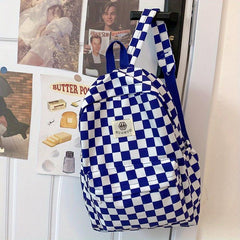 Casual Plaid Checkerboard Backpack Large Capacity Schoolbag