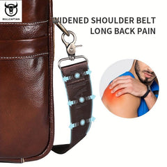 BULLCAPTAIN Leather Briefcase For Men Large Capacity Business Handbag