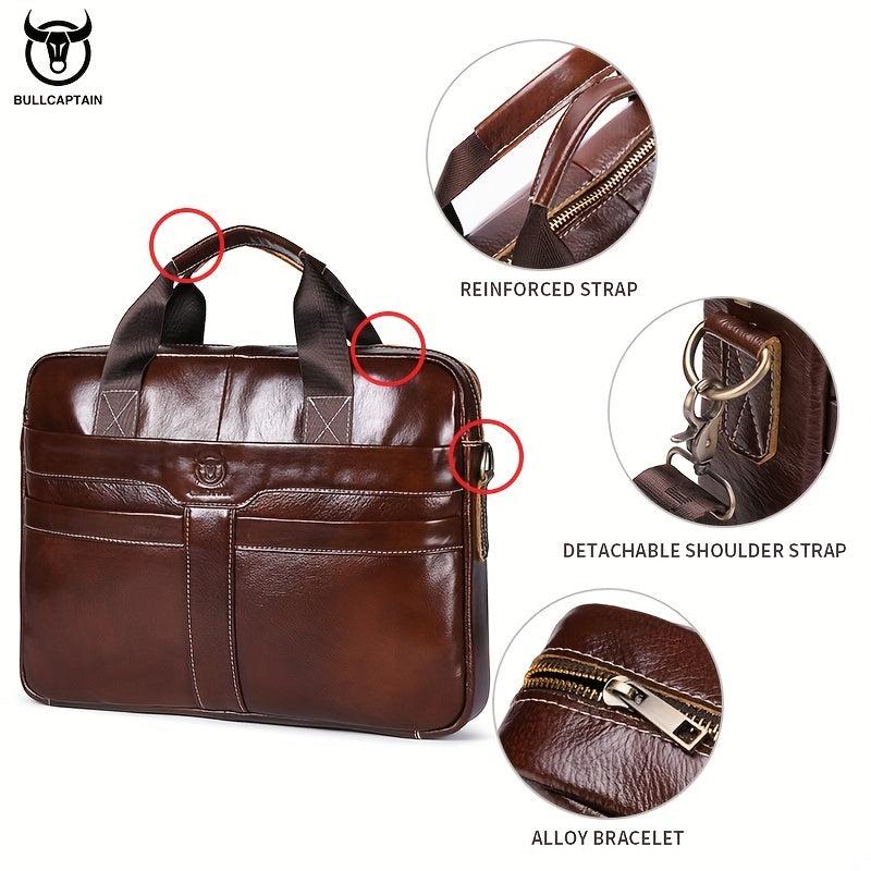 BULLCAPTAIN Leather Briefcase For Men Large Capacity Business Handbag