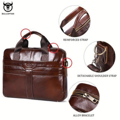 BULLCAPTAIN Leather Briefcase For Men Large Capacity Business Handbag