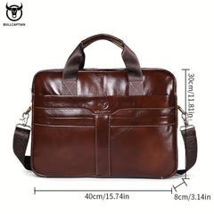 BULLCAPTAIN Leather Briefcase For Men Large Capacity Business Handbag