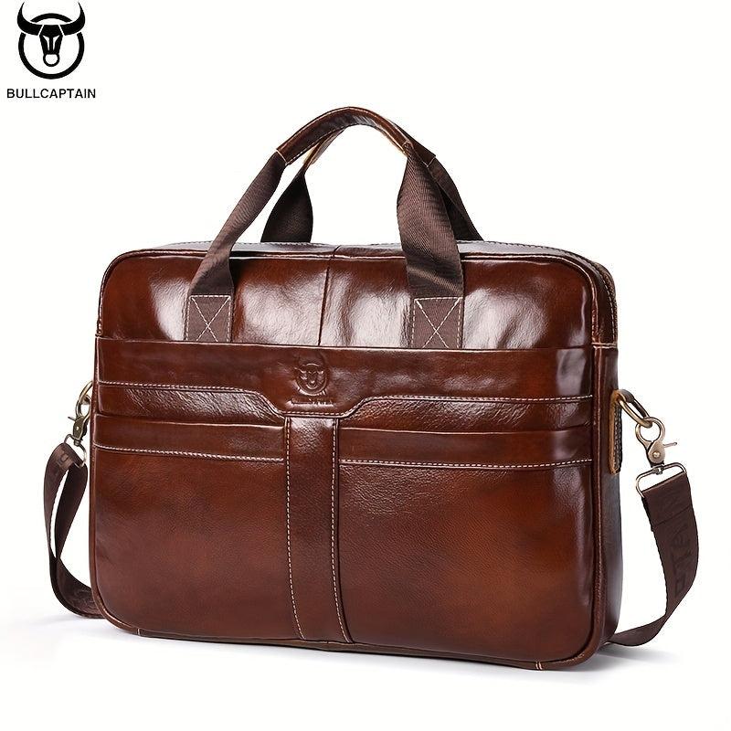BULLCAPTAIN Leather Briefcase For Men Large Capacity Business Handbag
