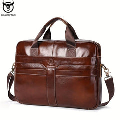 BULLCAPTAIN Leather Briefcase For Men Large Capacity Business Handbag