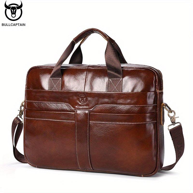 BULLCAPTAIN Leather Briefcase For Men Large Capacity Business Handbag