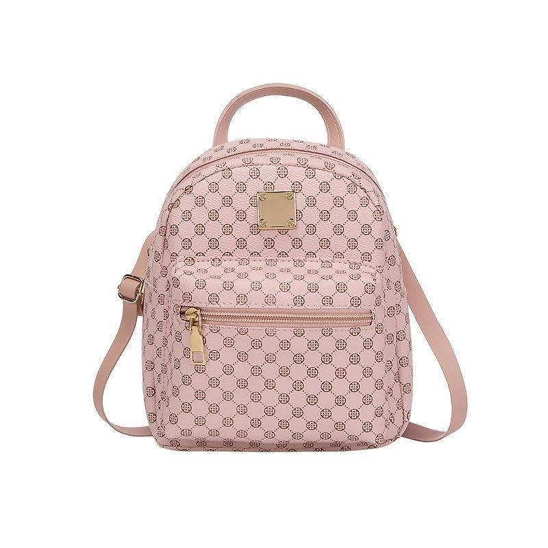 Geometric Pattern Zipper Backpack with Adjustable Strap