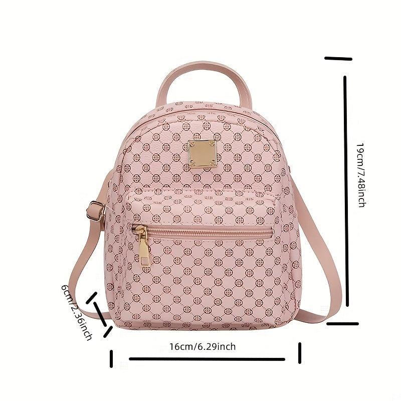 Geometric Pattern Zipper Backpack with Adjustable Strap