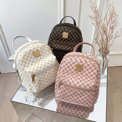 Geometric Pattern Zipper Backpack with Adjustable Strap