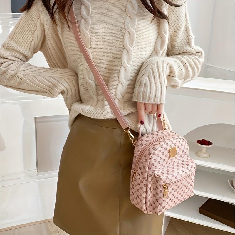 Geometric Pattern Zipper Backpack with Adjustable Strap