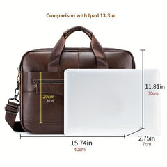 Men's Leather Briefcase 38cm Computer Bag Portable Shoulder Business Bag