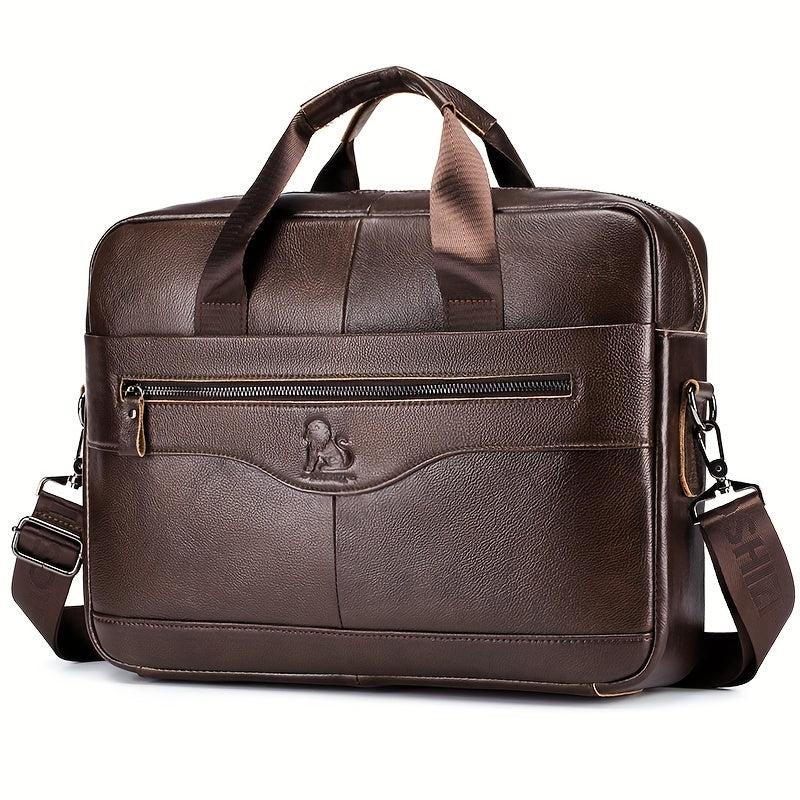 Men's Leather Briefcase 38cm Computer Bag Portable Shoulder Business Bag