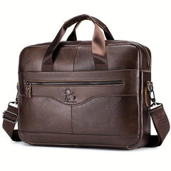 Men's Leather Briefcase 38cm Computer Bag Portable Shoulder Business Bag