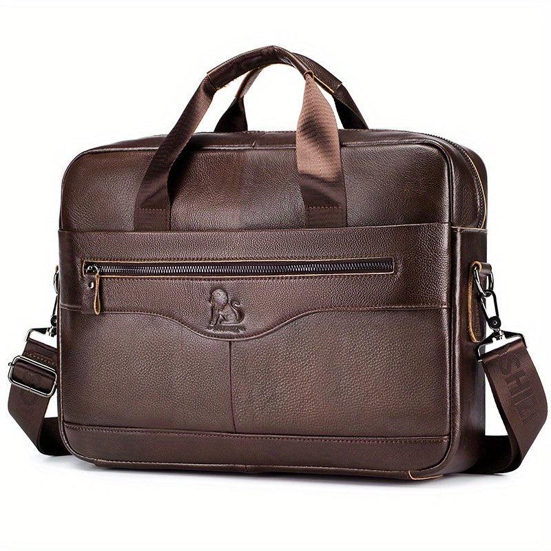 Men's Leather Briefcase 38cm Computer Bag Portable Shoulder Business Bag