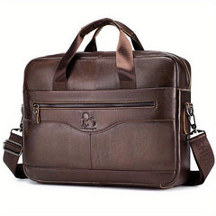 Men's Leather Briefcase 38cm Computer Bag Portable Shoulder Business Bag