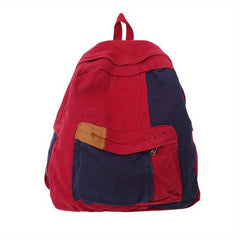 Casual Patchwork Canvas Backpack Large Capacity Student Travel Backpack