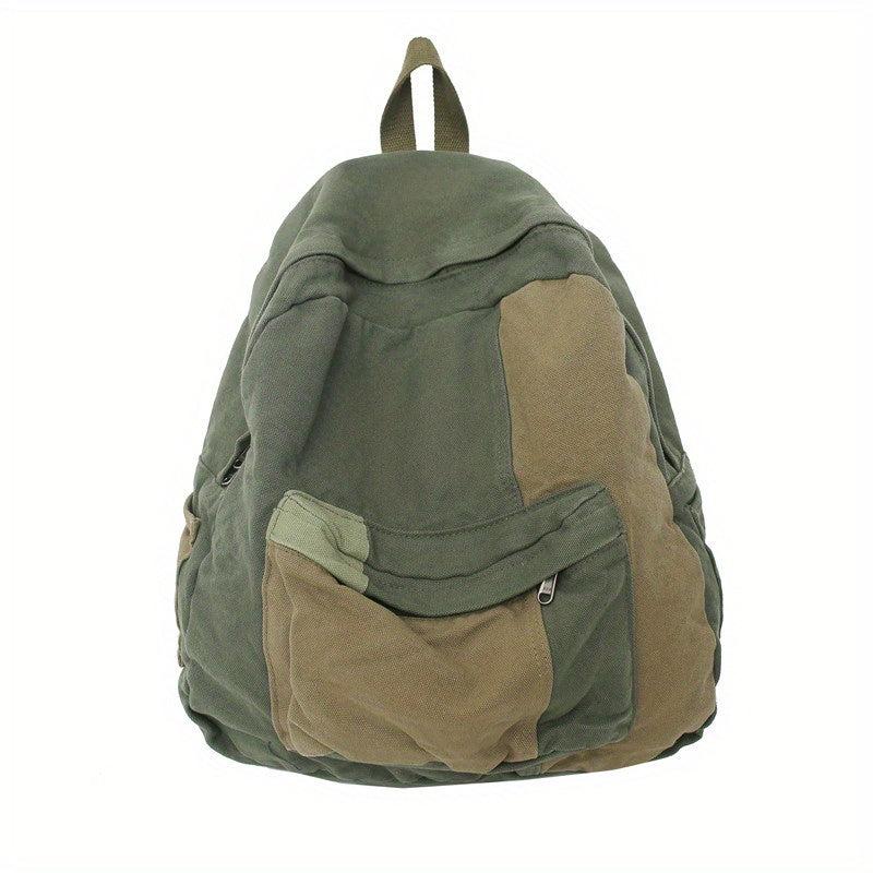 Casual Patchwork Canvas Backpack Large Capacity Student Travel Backpack