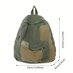 Casual Patchwork Canvas Backpack Large Capacity Student Travel Backpack