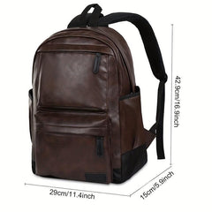Men PU Leather Backpack Large Capacity Travel Bag Laptop Notebook