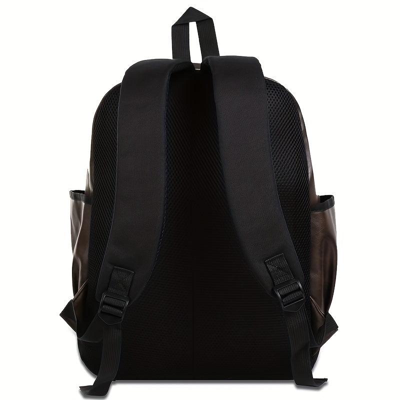 Men PU Leather Backpack Large Capacity Travel Bag Laptop Notebook