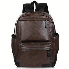 Men PU Leather Backpack Large Capacity Travel Bag Laptop Notebook