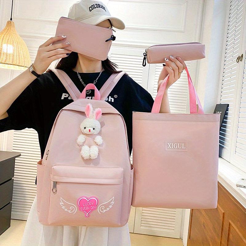 4pcs Large Capacity Casual Backpack Set for Students School Bag