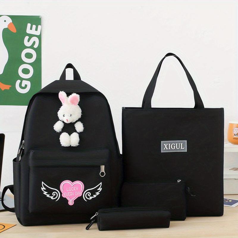 4pcs Large Capacity Casual Backpack Set for Students School Bag
