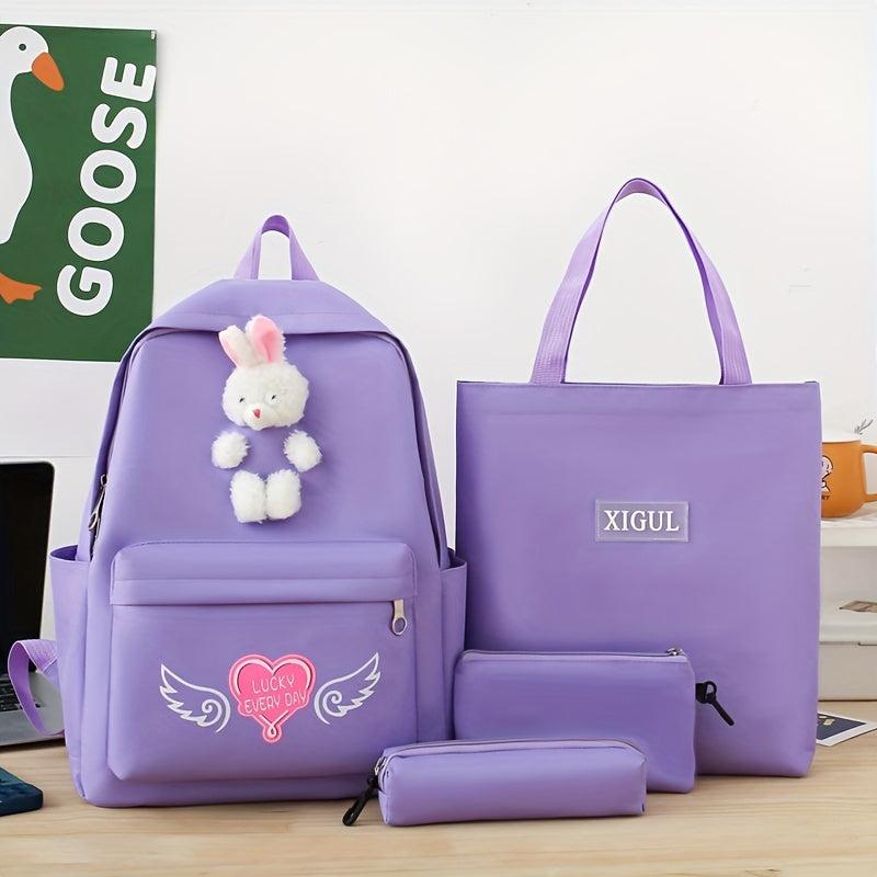 4pcs Large Capacity Casual Backpack Set for Students School Bag