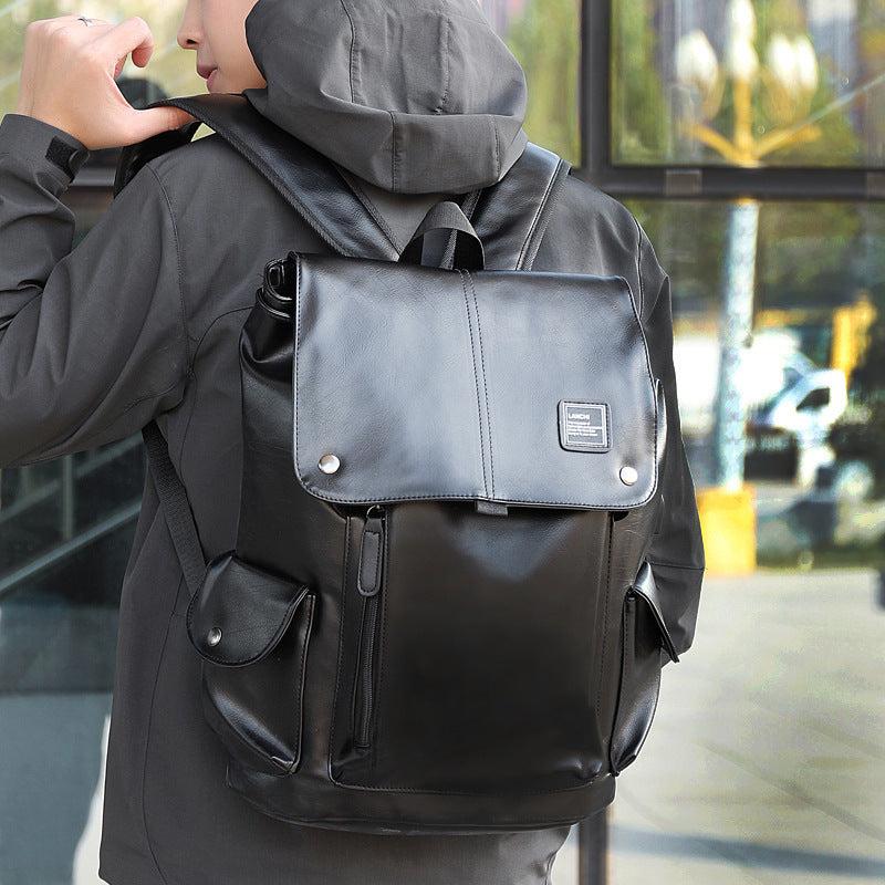 Men's PU Leather Casual Backpack Computer Bag Travel Bag