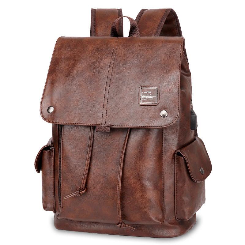 Men's PU Leather Casual Backpack Computer Bag Travel Bag