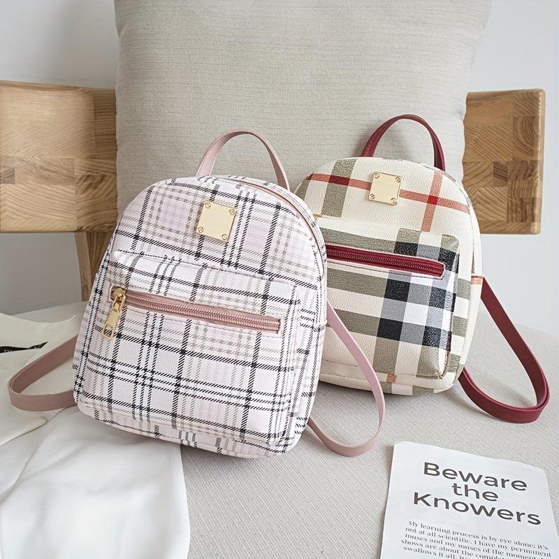 Plaid Stylish Backpack Casual Crossbody Bag Double Shoulder Bag