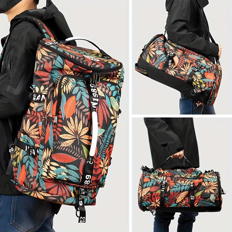 Waterproof Floral Gym Duffle Bag Backpack 4 Ways with Shoes Compartment