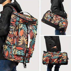 Waterproof Floral Gym Duffle Bag Backpack 4 Ways with Shoes Compartment
